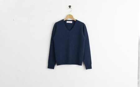 カシミヤ Vネック ニット度詰 カシミヤ(ブルー )男性用サイズ:S(40)≪白田のカシミヤ≫