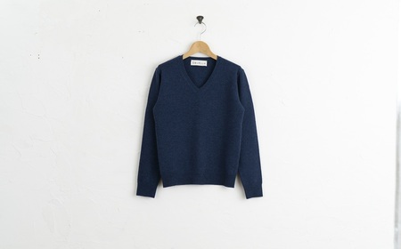 カシミヤ Vネック ニット度詰 カシミヤ(ブルー )男性用サイズ:M(42)≪白田のカシミヤ≫