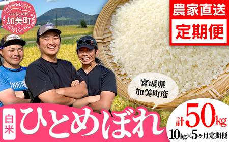 【定期便】米 宮城県産 ひとめぼれ 10kg×5回 (計50kg)  令和7年 新米 結心ファーム【yu-hb10-t5-r7】