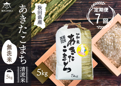 《定期便7ヶ月》あきたこまち 清流米 5kg 【無洗米】秋田市雄和産 [秋田県産 あきたこまち お米 精米 定期便 5kg 5キロ]