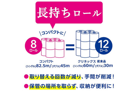《4ヶ月ごとに3回お届け》定期便 トイレットペーパー クリネックス ダブル 長持ち 8ロール×8パック 最短翌日発送