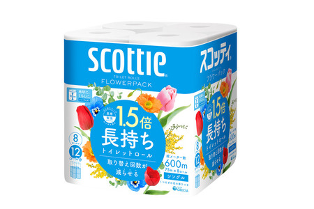 《4ヶ月ごとに3回お届け》定期便 トイレットペーパー スコッティ フラワーパック 1.5倍長持ち〈香り付〉8ロール(シングル)×8パック