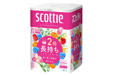 《6ヶ月ごとに2回お届け》定期便 トイレットペーパー スコッティ フラワーパック 2倍長持ち〈香り付〉12ロール(ダブル)×4パック