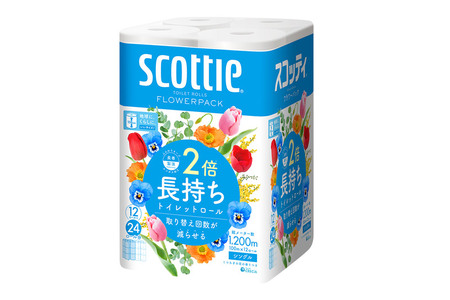 《4ヶ月ごとに3回お届け》定期便 トイレットペーパー スコッティ フラワーパック 2倍長持ち〈香り付〉12ロール(シングル)×4パック