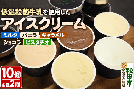 秋田市産 鈴木牛乳の低温殺菌牛乳を使用したアイスクリーム 10個（5種×各2個）