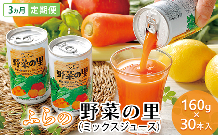 【 3ヵ月 定期便 】ふらの 野菜の里 160g×30本入　野菜 果物 ミックスジュース (ジュース 野菜ジュース 飲み物 缶 北海道 送料無料 道産 富良野市 ふらの)