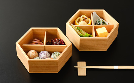 【秋田杉工芸品】みやび・六角二段重 500P6004