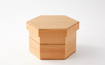 【秋田杉工芸品】みやび・六角二段重 500P6004