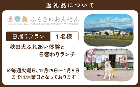 【日帰りプラン】秋田犬ふれあい体験ときりたんぽ定食　50P8407