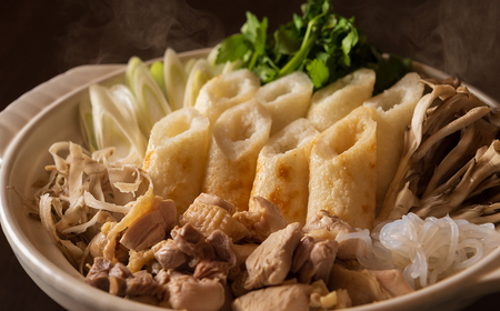 【割烹美さわ】きりたんぽ鍋セット　2～3人前と小判盆（小）紫紺のセット　195P1503