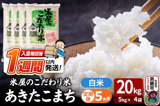 令和7年産《定期便5ヶ月》『米屋のこだわり米』あきたこまち 白米 20kg（5kg×4袋） 吉運商店 秋田県 男鹿市 精米 お米 お弁当 おにぎり 24,850円