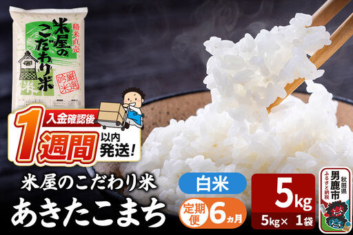 《定期便6ヶ月》『米屋のこだわり米』あきたこまち 白米 5kg×1袋