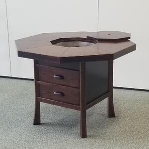 八角火鉢テーブル（卓上IHコンロ付） 机 座卓 ちゃぶ台 火鉢 炉 八角形テーブル ダイニングテーブル 卓上IHコンロ付 アンティーク調 高級 インテリア 家具 レトロ 和モダン 和室【(有)高松木工】[F8802]