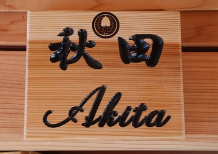 アベ建 秋田杉製 家紋入り横型表札【有限会社アベ建】[C5-15002]