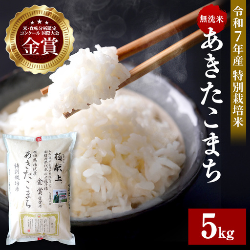 【令和7年産米】あきたこまち 5kg 無洗米 白米 農家直送 受賞歴多数 特別栽培米 自然由来の漢方栽培 【渡部 浩見】[B8-2101]
