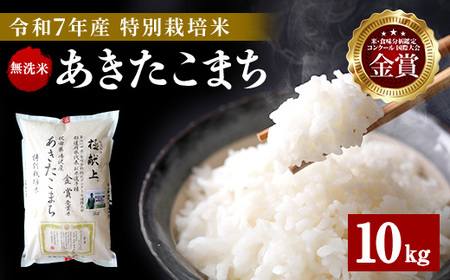 【令和7年産米】あきたこまち 10kg ( 5kg ×2 ) 無洗米 白米 農家直送 受賞歴多数 特別栽培米 自然由来の漢方栽培 【渡部 浩見】[C6-2101]