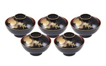 川連漆器 加賀丸吸物椀菊5客組 漆器 漆器 【(株)阿部健吉商店】[E5303]