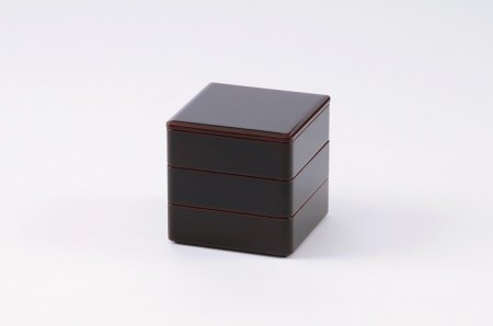 川連漆器 5.5寸角三段重 漆器 漆器 【寿次郎漆工芸】[F6004]