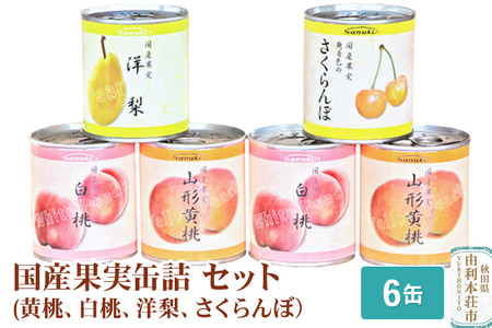 Sanuki フルーツ缶詰 国産果実缶詰 6缶セット(黄桃、白桃、洋梨 