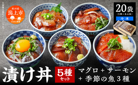 海鮮漬け丼セット 5種×4袋 60g×20袋 計1200g 1.2kg 食べ比べ 訳アリ 訳あり 簡易包装 冷凍 海鮮丼 海鮮 マグロ サーモン タイ アジ イナダ 季節 魚 漬け 丼 魚介 簡単調理 お手軽 小分け パック 個包装 おすすめ 送料無料 【西村魚屋】