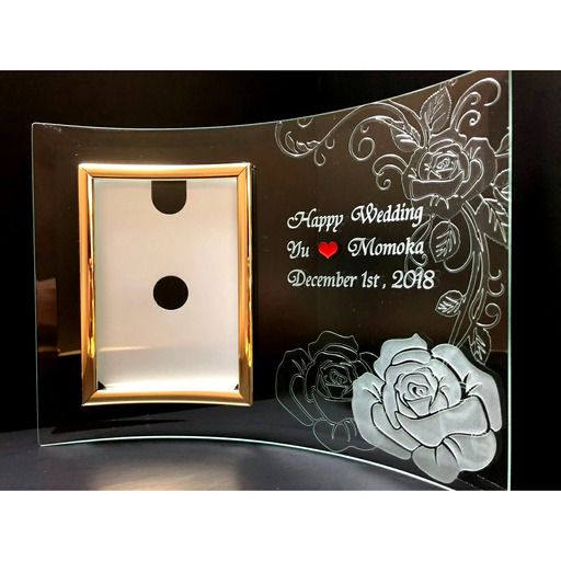 硝子彫刻 オリジナルフォトフレーム(写真タテ型)【九炉磨蔵】