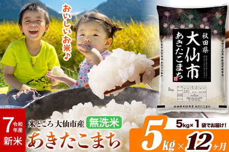 新米 令和7年産《定期便12ヶ月》米【無洗米】米どころ秋田県大仙市産 あきたこまち5kg(5kg×1袋)