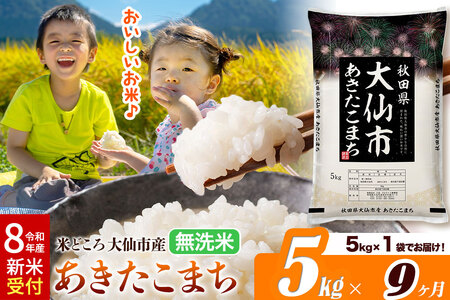 《令和8年産 新米受付》《定期便9ヶ月》あきたこまち【無洗米】米どころ秋田県大仙市産 あきたこまち5kg（5kg×1袋）