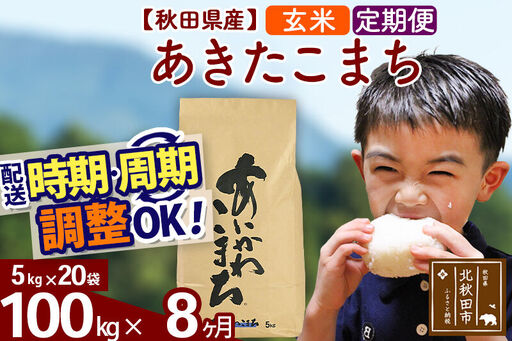 ※令和7年産※《定期便8ヶ月》秋田県産 あきたこまち 100kg【玄米】(5kg小分け袋) 2025年産 お届け時期選べる お届け周期調整可能 隔月に調整OK お米 藤岡農産