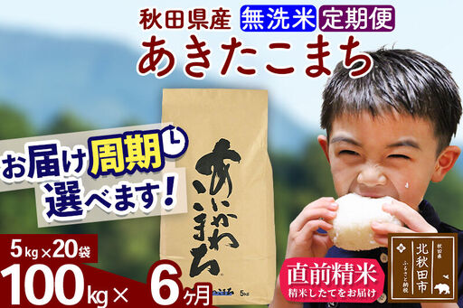 ※令和7年産※《定期便6ヶ月》秋田県産 あきたこまち 100kg【無洗米】(5kg小分け袋) 2025年産 お届け時期選べる お届け周期調整可能 隔月に調整OK お米 藤岡農産