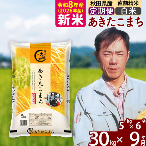 ※令和7年産※《定期便9ヶ月》秋田県産 あきたこまち 30kg【白米】(5kg小分け袋) 2025年産 お届け時期選べる お届け周期調整可能 隔月に調整OK お米 みそらファーム