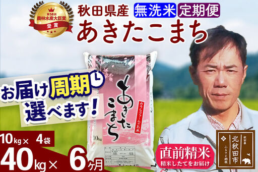 ※令和7年産※《定期便6ヶ月》秋田県産 あきたこまち 40kg【無洗米】(10kg袋) 2025年産 お届け時期選べる お届け周期調整可能 隔月に調整OK お米 みそらファーム