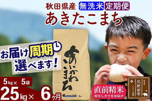 ※令和7年産※《定期便6ヶ月》秋田県産 あきたこまち 25kg【無洗米】(5kg小分け袋) 2025年産 お届け時期選べる お届け周期調整可能 隔月に調整OK お米 藤岡農産