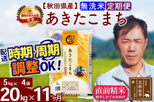 ※令和7年産※《定期便11ヶ月》秋田県産 あきたこまち 20kg【無洗米】(5kg小分け袋)  2025年産 お届け時期選べる お届け周期調整可能 隔月に調整OK お米 みそらファーム