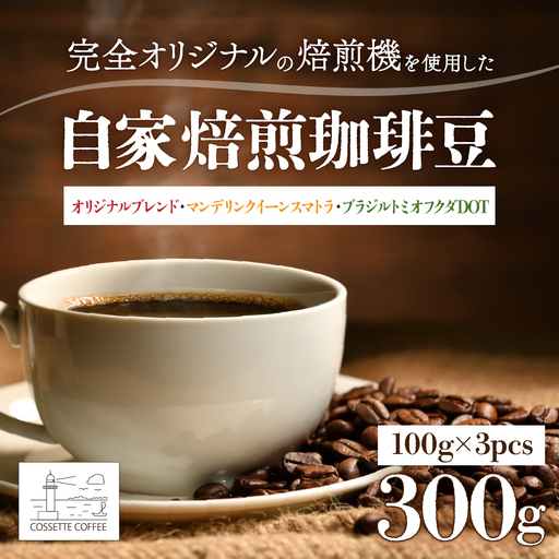 自家焙煎 コーヒー豆 オリジナルブレンド・マンデリン クイーンスマトラ・ブラジル トミオフクダDOT 各100g×3個セット 300g
