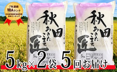 【早期受付 令和2年産】農家直送 7年連続「特A」ランク 秋田県 仙北市産米 あきたこまち 5kg×2袋 5ヶ月連続発送(合計:50kg)