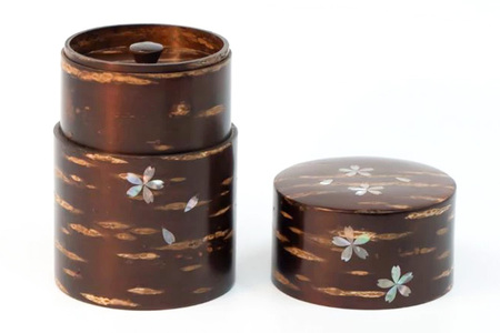 角館樺細工《樺細工 八柳》 総皮 茶筒 大 ラデン 桜 S 150g 角館工芸協同組合