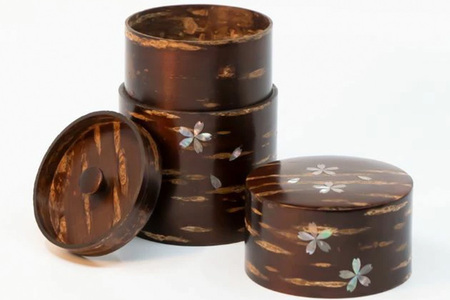 角館樺細工《樺細工 八柳》 総皮 茶筒 大 ラデン 桜 S 150g 角館工芸協同組合