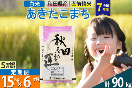 【白米】＜令和7年産＞ 《定期便6ヶ月》秋田県産 あきたこまち 15kg (5kg×3袋)×6回 15キロ お米 匠