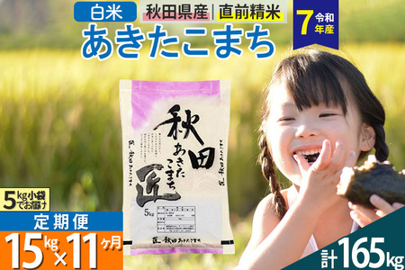 【白米】＜令和7年産＞ 《定期便11ヶ月》秋田県産 あきたこまち 15kg (5kg×3袋)×11回 15キロ お米 匠