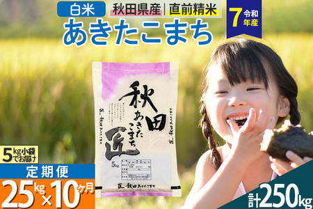 【白米】<令和7年産> 《定期便10ヶ月》秋田県産 あきたこまち 25kg (5kg×5袋)×10回 25キロ お米 匠