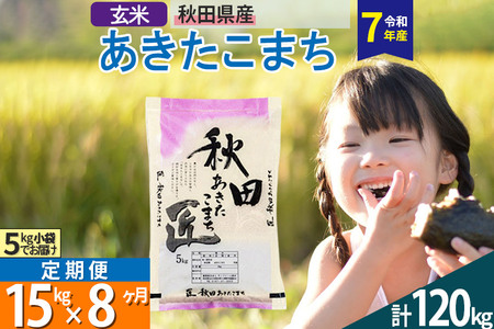 【玄米】＜令和7年産＞ 《定期便8ヶ月》秋田県産 あきたこまち 15kg (5kg×3袋)×8回 15キロ お米 匠