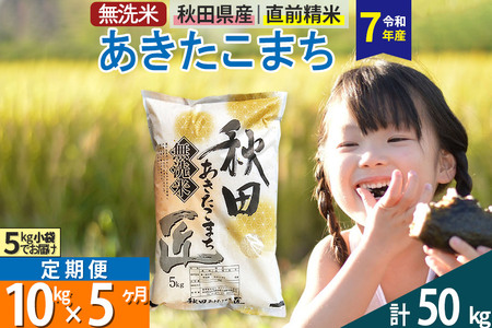 無洗米】＜令和7年産＞《定期便5ヶ月》秋田県産 あきたこまち 10kg 