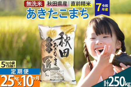【無洗米】＜令和7年産＞《定期便10ヶ月》秋田県産 あきたこまち 25kg (5kg×5袋) ×10回 25キロ お米 匠