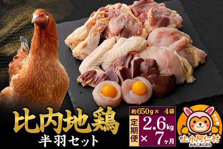 【定期便7ヶ月】比内地鶏 鶏肉セット(半羽) 2.6kg(650g×4袋) 2.6kg 国産 冷凍 鶏肉 鳥肉 とり肉