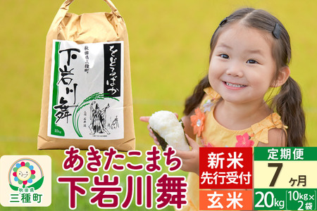 《7ヶ月定期便》【玄米】秋田県三種町産 あきたこまち 20kg (10kg×2袋) 令和4年産 下岩川舞 石井漠 をどるばか オリジナルラベル