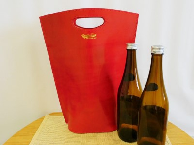 【日本酒2本つき】牛革使用 ワインキャリーバック720ml 2本用（黒×赤・黒・赤） ファッション かばん トートバッグ 手提げ  赤