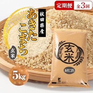 【毎月定期便】あきたこまち 玄米 5kg全3回【配送不可地域：離島・沖縄県】【4080837】