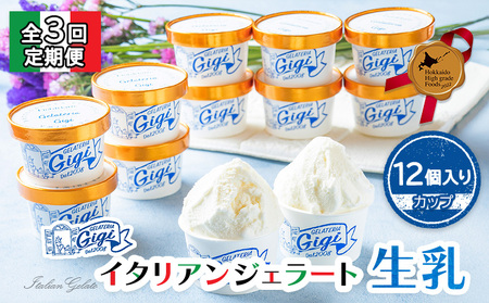 【定期便：全3回】『ジェラテリアGigiのイタリアンジェラート『生乳』【カップ12個入】【43003801】 4,100円