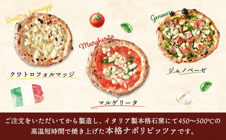 石窯ピッツァ3枚（マルゲリータ/クワトロフォルマッジ/ジェノべーゼ）とサッポロクラシックのセット【C99017】