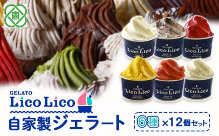 GELATO LicoLico自家製ジェラート6種12個セット(温泉ミルク/ミルク/小豆ミルク/かぼちゃ/アランチャロッソ/フランボワーズ/)【600026】